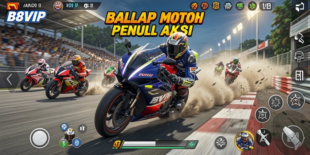 Gameplay mendebarkan di B8VIP dengan motor balap yang cepat.