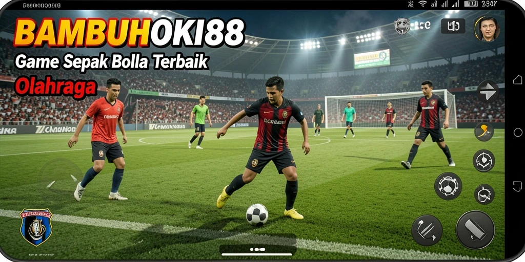 Screenshot utama BAMBUHOKI88 menampilkan aksi pertandingan sepak bola yang mendebarkan.