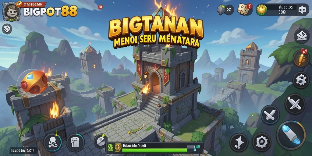 Screenshot gameplay BIGPOT88 menampilkan serangan menara yang heroik.