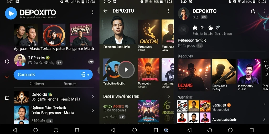 Tampilan utama DEPOXITO dengan pilihan lagu dan playlist.