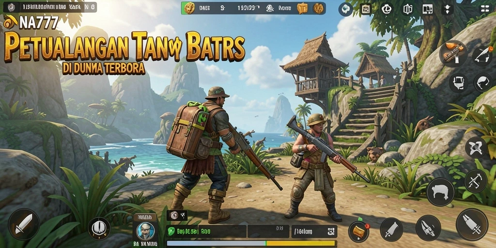 Screenshot gameplay NA777 menunjukkan petualangan di dunia terbuka.