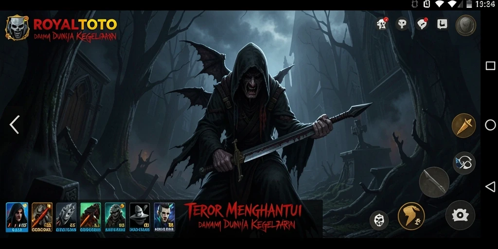 Screenshot gameplay ROYALTOTO menampilkan suasana mencekam dan teror yang menghantui.
