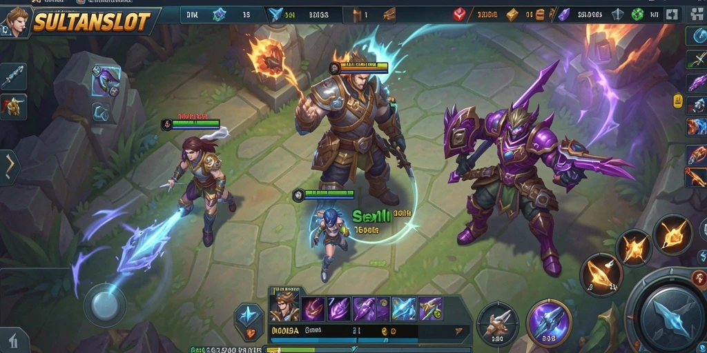 Tangkapan layar dari gameplay SULTANSLOT dengan aksi seru di arena MOBA.