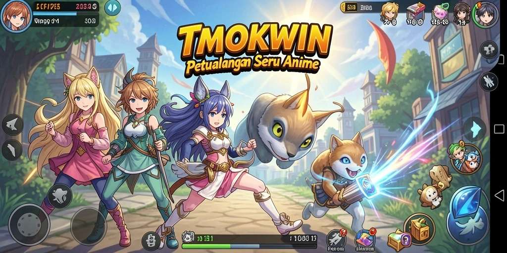 Screenshot gameplay TMOKWIN menampilkan karakter anime yang dinamis.